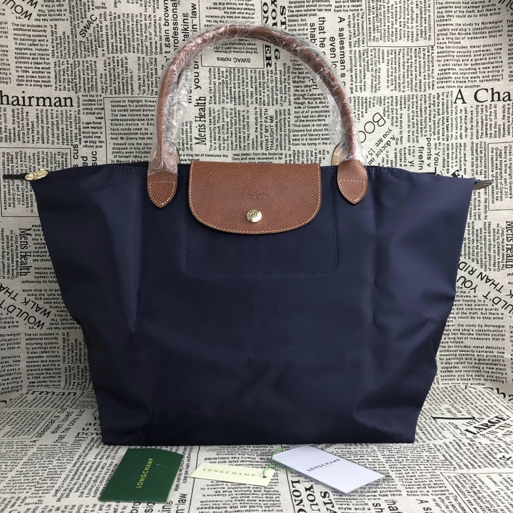 NWT Longchamp Le Pliage Original Large Shoulder Nylon Bag Tote Navy Blue